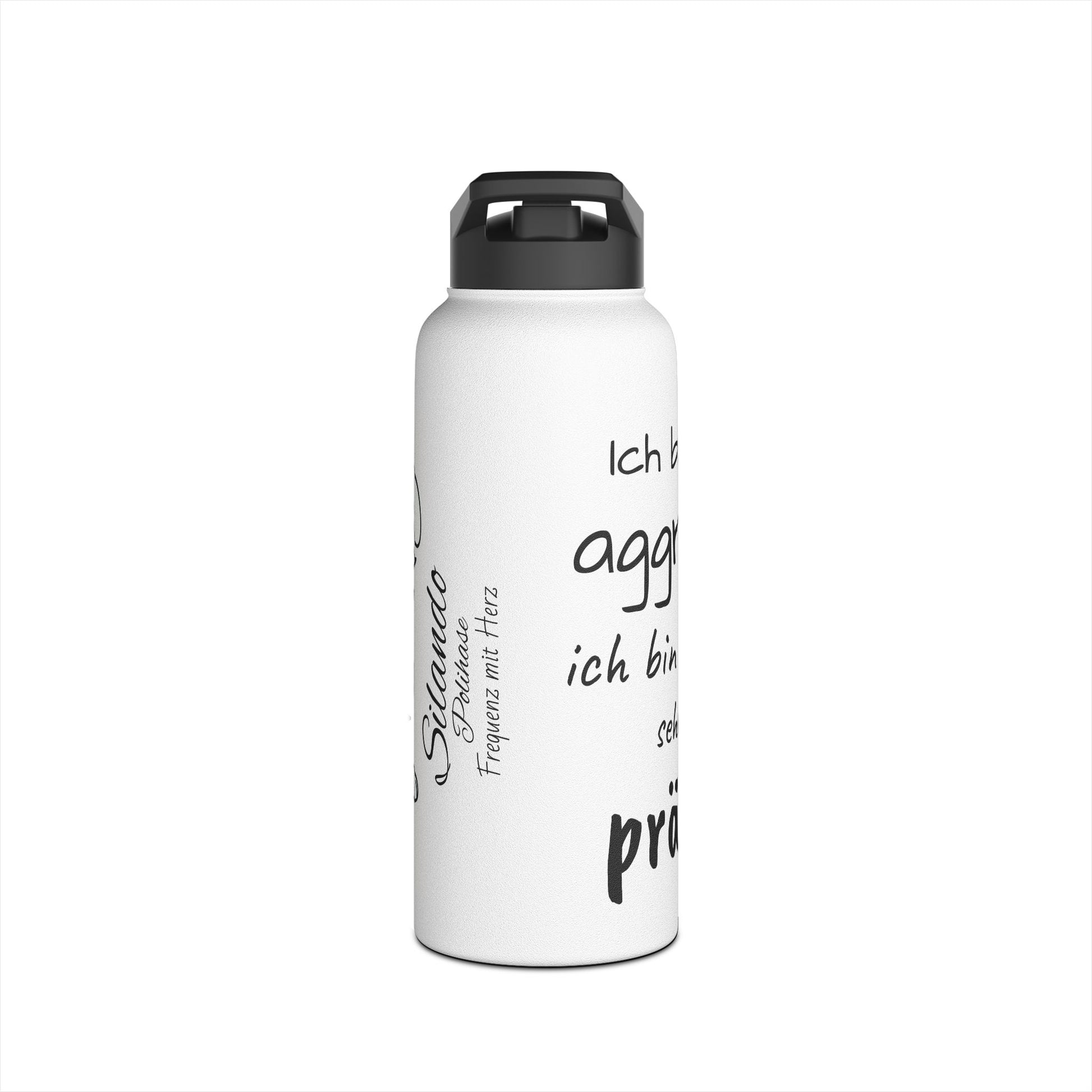 Motivierende Wasserflasche aus Edelstahl Polihase ich bin nicht aggressiv