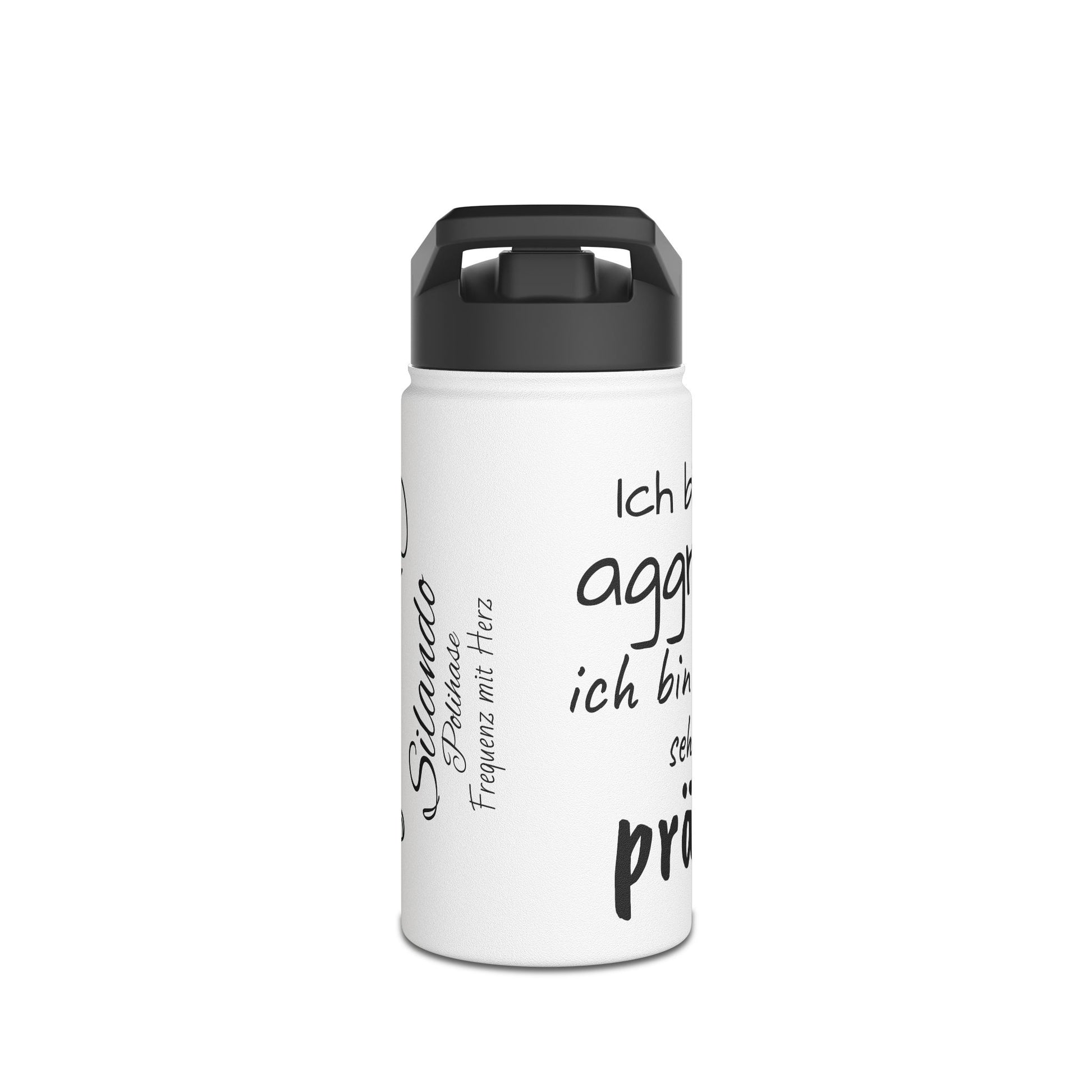 Motivierende Wasserflasche aus Edelstahl Polihase ich bin nicht aggressiv