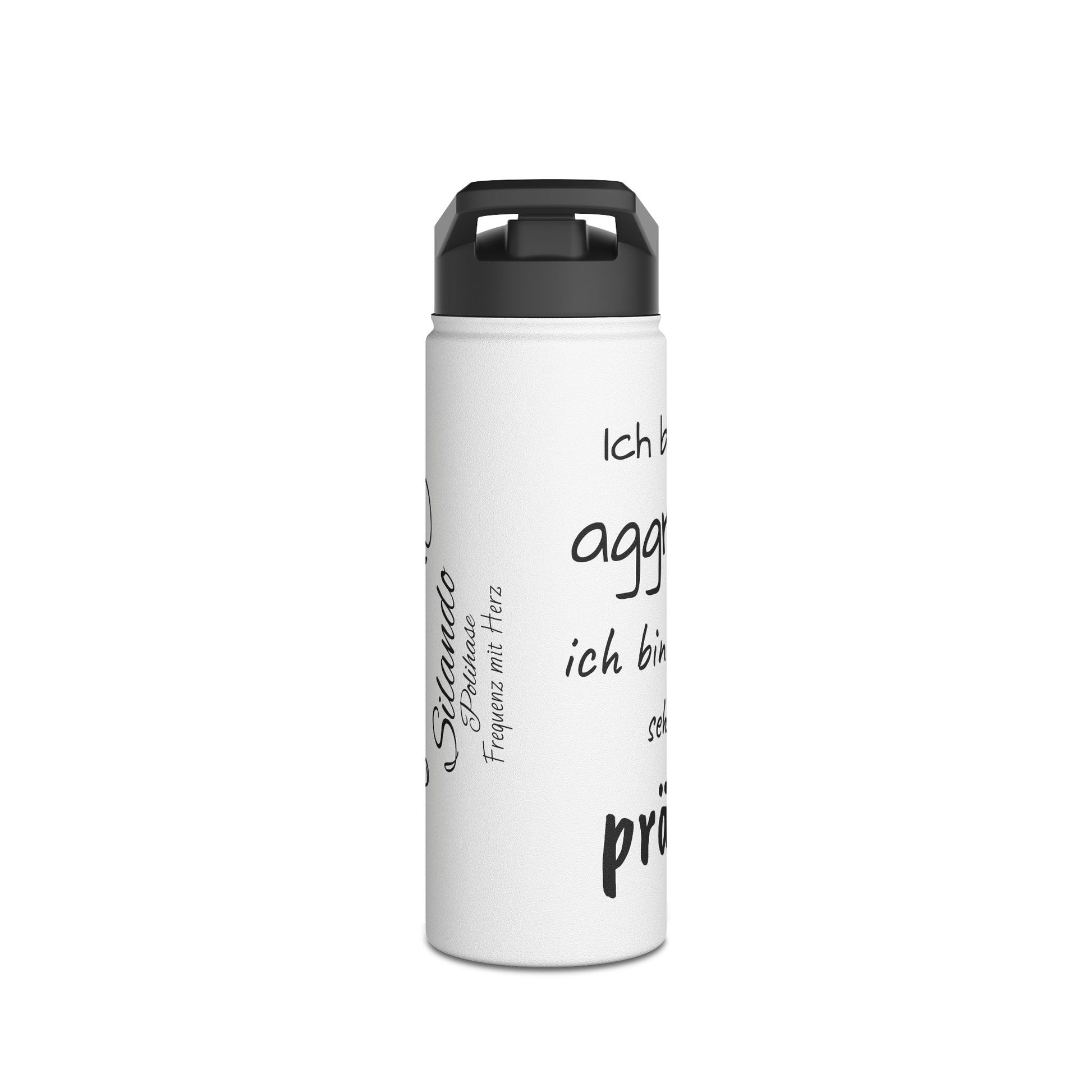 Motivierende Wasserflasche aus Edelstahl Polihase ich bin nicht aggressiv
